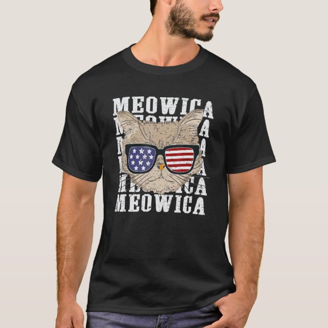 T-shirt Chat 4 juillet Meowica Merica Hommes Drapeau améri (Devant)