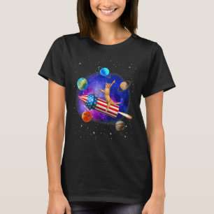 T-shirt Chat à cheval sur une fusée feu d'artifice Meowica
