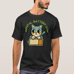 T-shirt Chat à Faible Batterie Mentale pour l'Humour de l'