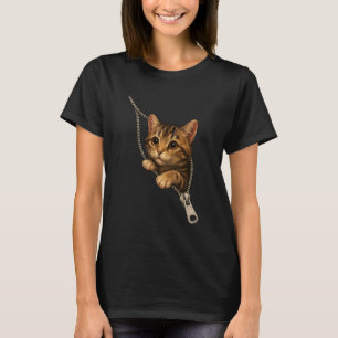 T-shirt Chat à fermeture éclair drôle mignon 3D Peekaboo c