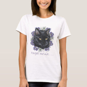 T-shirt Chat à poil court noir Ne m'oubliez pas