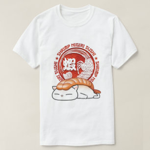 T-shirt Chat à sushi aux crevettes Ebi