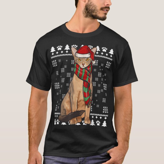 T-shirt Chat Abyssin Santa Hat Noël laid (Devant)