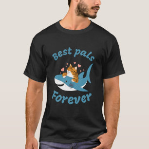 T-shirt Chat adorable et requin. Meilleurs Pals Pour Toujo