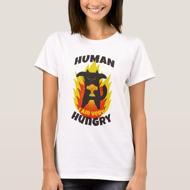 T-shirt Chat affamé. Chat drôle. Un chat moyen. Chat en co (Devant)