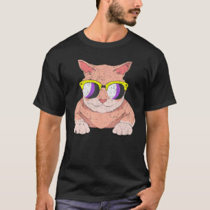 T-shirt Chat Agender Lgbt Nonbinaire Drapeau Lunettes De S