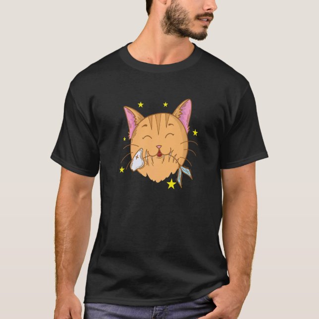 T-shirt Chat aime le poisson et la nourriture (Devant)