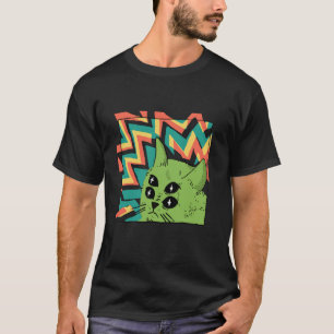 T-shirt Chat Alien avec 4 Yeux Style Surréaliste Vintage R