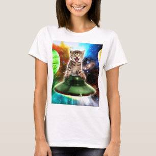 T-shirt Chat Alien dans la soucoupe de l'ufo