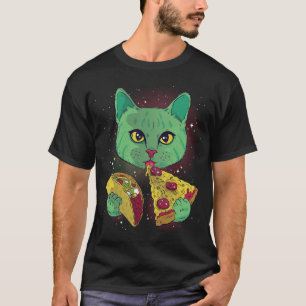 T-shirt Chat Alien Drôle Manger Pizza Taco Space Cats Kitt