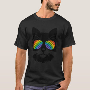 T-shirt Chat allié LGBTQ+ Lunettes de soleil arc-en-ciel D