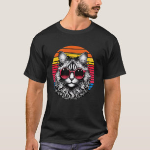 T-shirt Chat American Curl Rétro Lunettes de soleil Couche