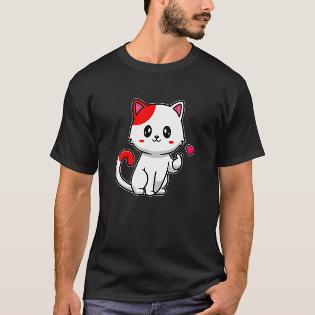 T-shirt chat amour avec coeur rouge (Devant)