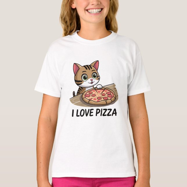 T-shirt Chat amoureux de la pizza (Devant)