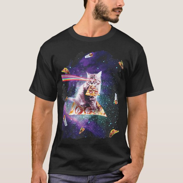T-shirt Chat amusant Arc-en-ciel Laser yeux équitation Piz (Devant)