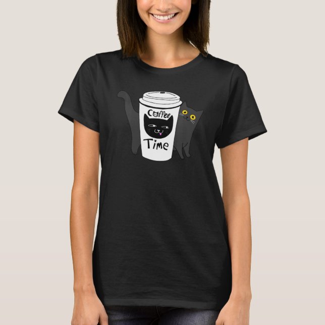T-shirt Chat amusant Chemise Café Time Chat (Devant)