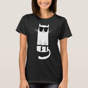 T-shirt Chat amusant portant Sungles Karate Judo Black Bel