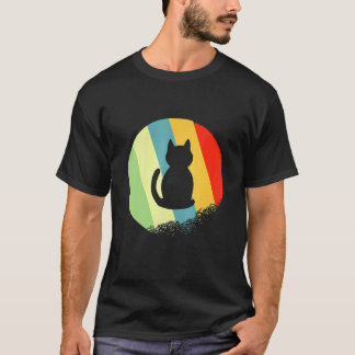 T-shirt Chat Animal Rond Avec Couleurs Rétro