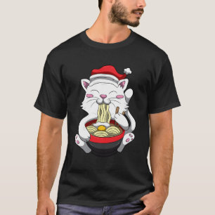 T-shirt Chat Anime Avec Chapeau Santa Cute Kitten Ramen Ch
