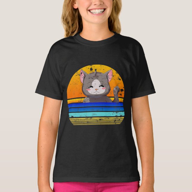T-shirt Chat Anime | Cadeau pour l'anniversaire de la fill (Devant)