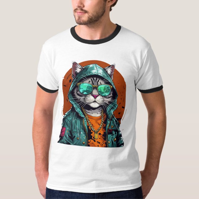 T-shirt Chat anthropomorphique cool (Devant)