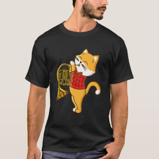 T-shirt Chat appréciant l'instrument de musique cor d'harm
