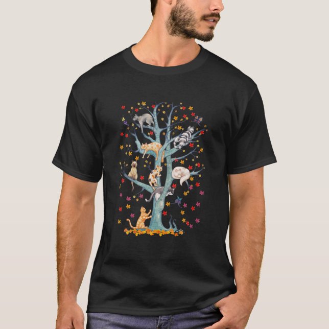 T-shirt Chat Arbre Thanksgiving Automne Automne Saison Aut (Devant)
