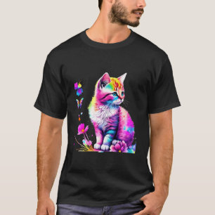 T-shirt Chat Arc-en-Ciel Aquarelle Réaliste Peinture de Ch