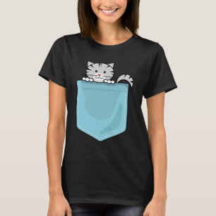 T-shirt chat assis à l'intérieur de la poche Tabbies Strip