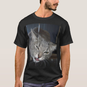 T-shirt Chat assoiffé buvant au robinet de la cuisine.