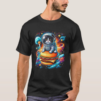 T-shirt Chat Astronaut Avec Cheeseburger Des Tenues Drôle