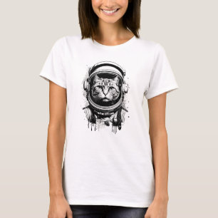 T-shirt Chat astronaute noir et blanc