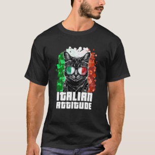 T-shirt Chat attitude italienne lunettes de soleil drapeau