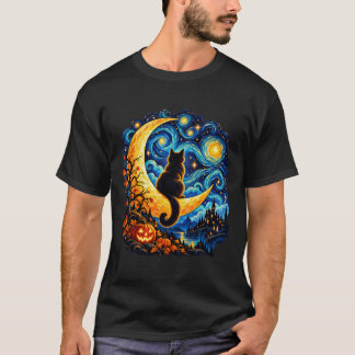T-shirt Chat au clair de lune dans une nuit tourbillonnant