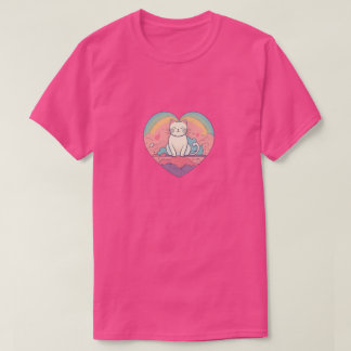 T-shirt Chat au cœur minimaliste