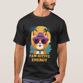 T-shirt Chat au coucher de soleil cool vibes rétro énergie