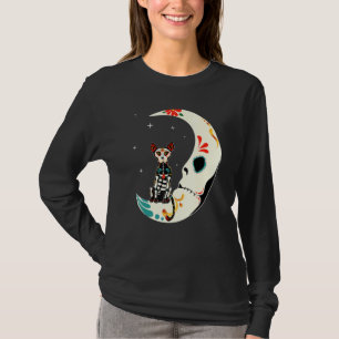 T-shirt Chat au crâne sucre Moon Dia De Los Muertos Hallow