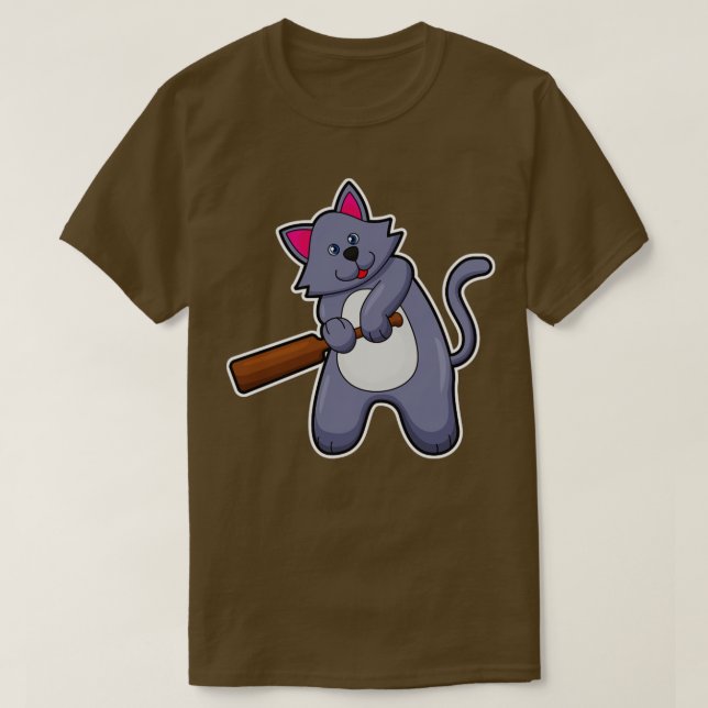 T-shirt Chat au cricket avec chauve-souris de cricket (Design devant)