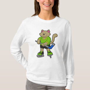 T-shirt Chat au hockey sur glace avec bâton de hockey sur