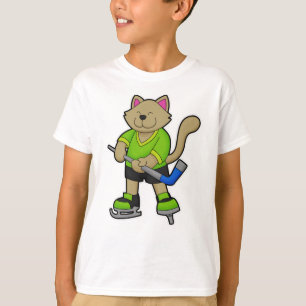 T-shirt Chat au hockey sur glace avec bâton de hockey sur 