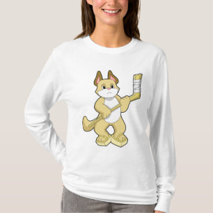 T-shirt Chat au hockey sur glace avec bâton de hockey sur 