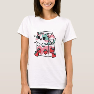 T-shirt Chat au lait de fraise kawaii