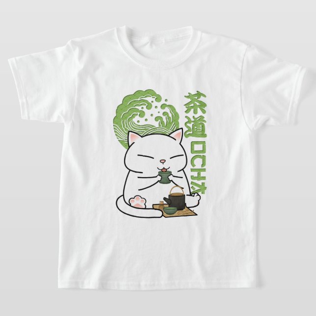 T-shirt Chat au thé vert Matcha (Poser)
