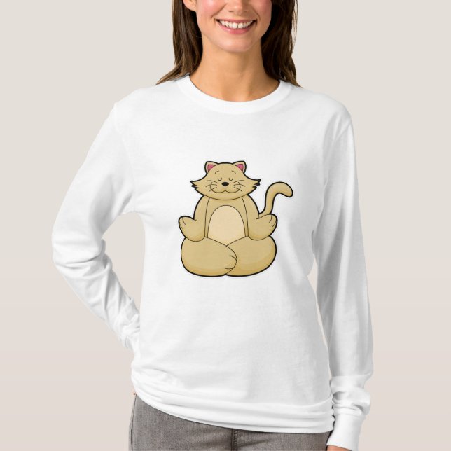 T-shirt Chat au Yoga Exercice d'étirement en Jambes croisé (Devant)