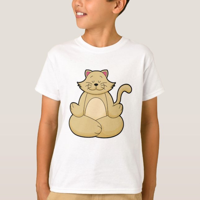 T-shirt Chat au Yoga Exercice d'étirement en Jambes croisé (Devant)