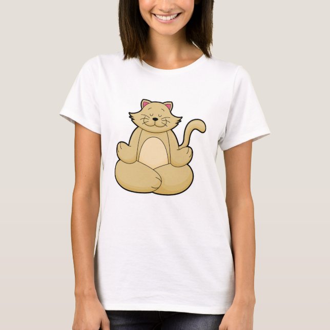 T-shirt Chat au Yoga Exercice d'étirement en Jambes croisé (Devant)