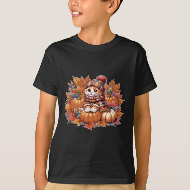 T-shirt Chat-automne-feuille-bonjour-automne-chat-chaton-a (Devant)