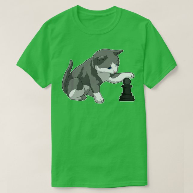 T-shirt Chat aux échecs avec pièce d'échecs Évêque (Design devant)