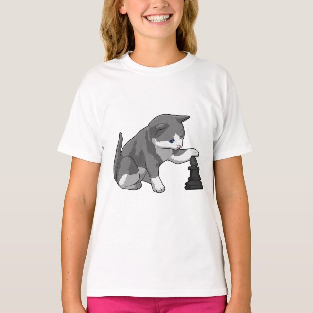 T-shirt Chat aux échecs avec pièce d'échecs Évêque (Devant)