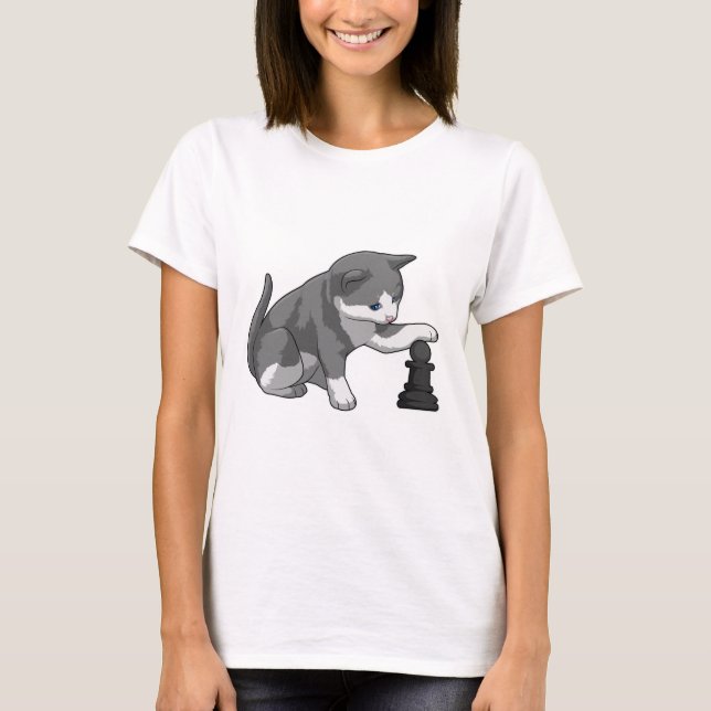T-shirt Chat aux échecs avec pièce d'échecs Évêque (Devant)